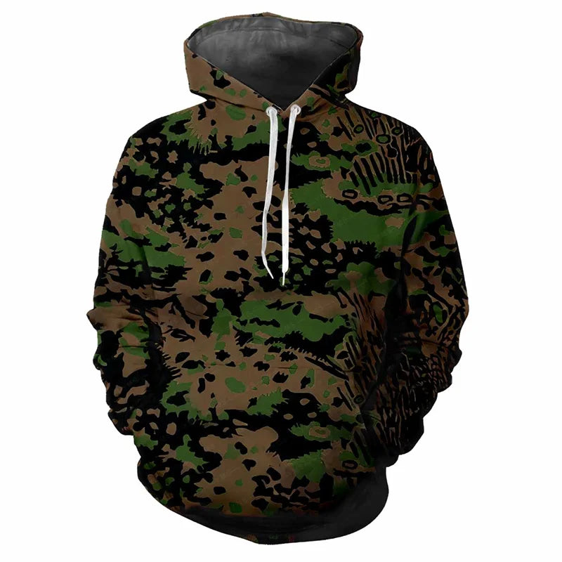Hoodie Camouflage-Muster Grün Kängurutasche Kapuzenpullover