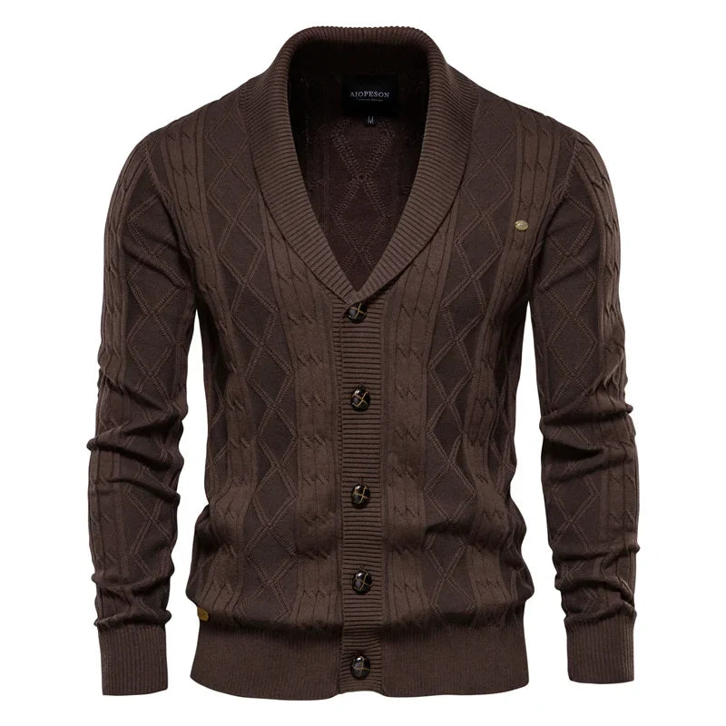 Herren Strickjacke Cardigan mit Schalkragen & Rautenmuster
