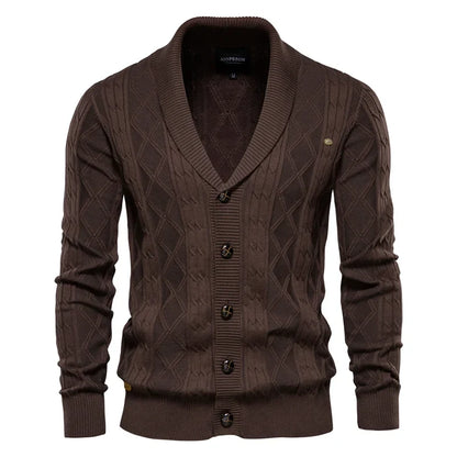 Herren Strickjacke Cardigan mit Schalkragen & Rautenmuster