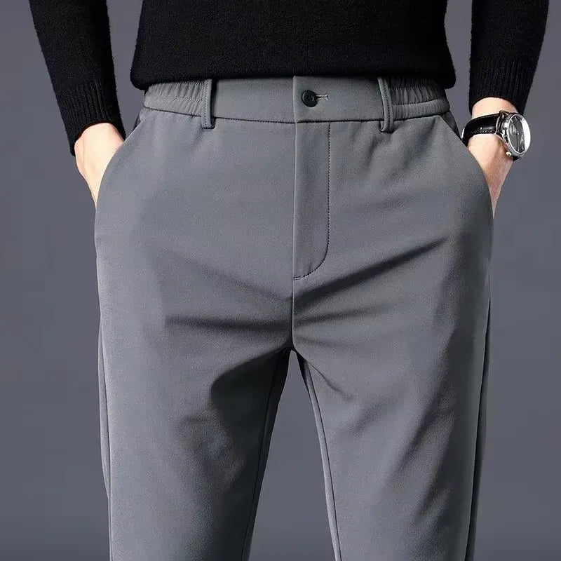 Herren Hose Grau Slim Fit Stretch Stoff elegant