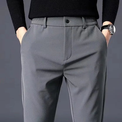 Herren Hose Grau Slim Fit Stretch Stoff elegant