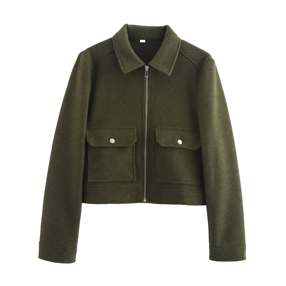 Kurze Damen Übergangsjacke mit Reverskragen und Reißverschluss