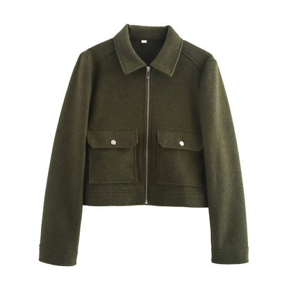Kurze Damen Übergangsjacke mit Reverskragen und Reißverschluss