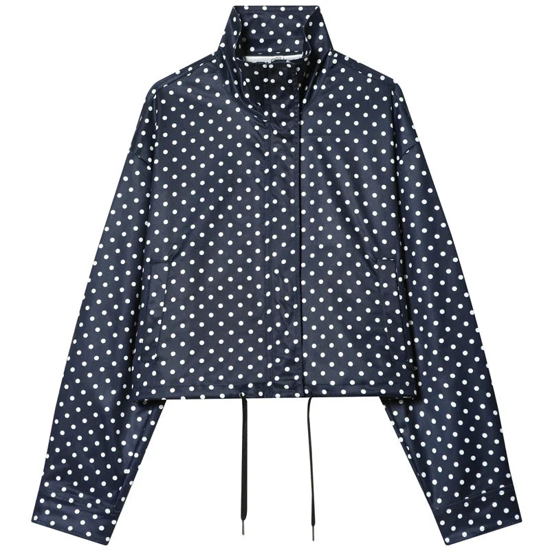 Damen Kurzjacke mit Stehkragen und Tupfenmuster - Weiß Schwarz
