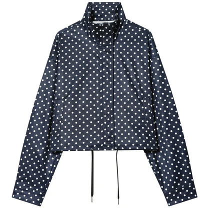 Damen Kurzjacke mit Stehkragen und Tupfenmuster - Weiß Schwarz