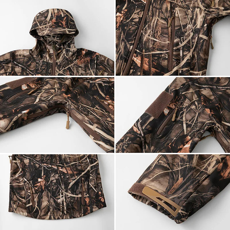 Tarnmuster Outdoorjacke mit Kapuze für Herren, Softshell, diverse Designs