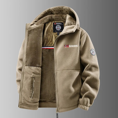 Herren Fleecejacke mit Kapuze und Plüschfutter, warm und weich, Reißverschluss, für Outdoor
