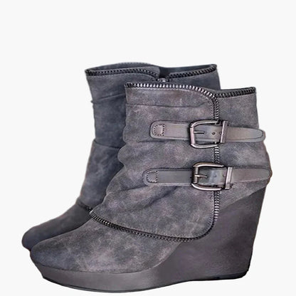 Damen Keilabsatz Stiefeletten mit Schnallen – Modische Boots für Herbst und Winter