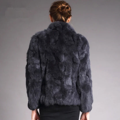 Damen Kurzmantel aus Kunstfell mit Stehkragen luxuriöse Winterjacke
