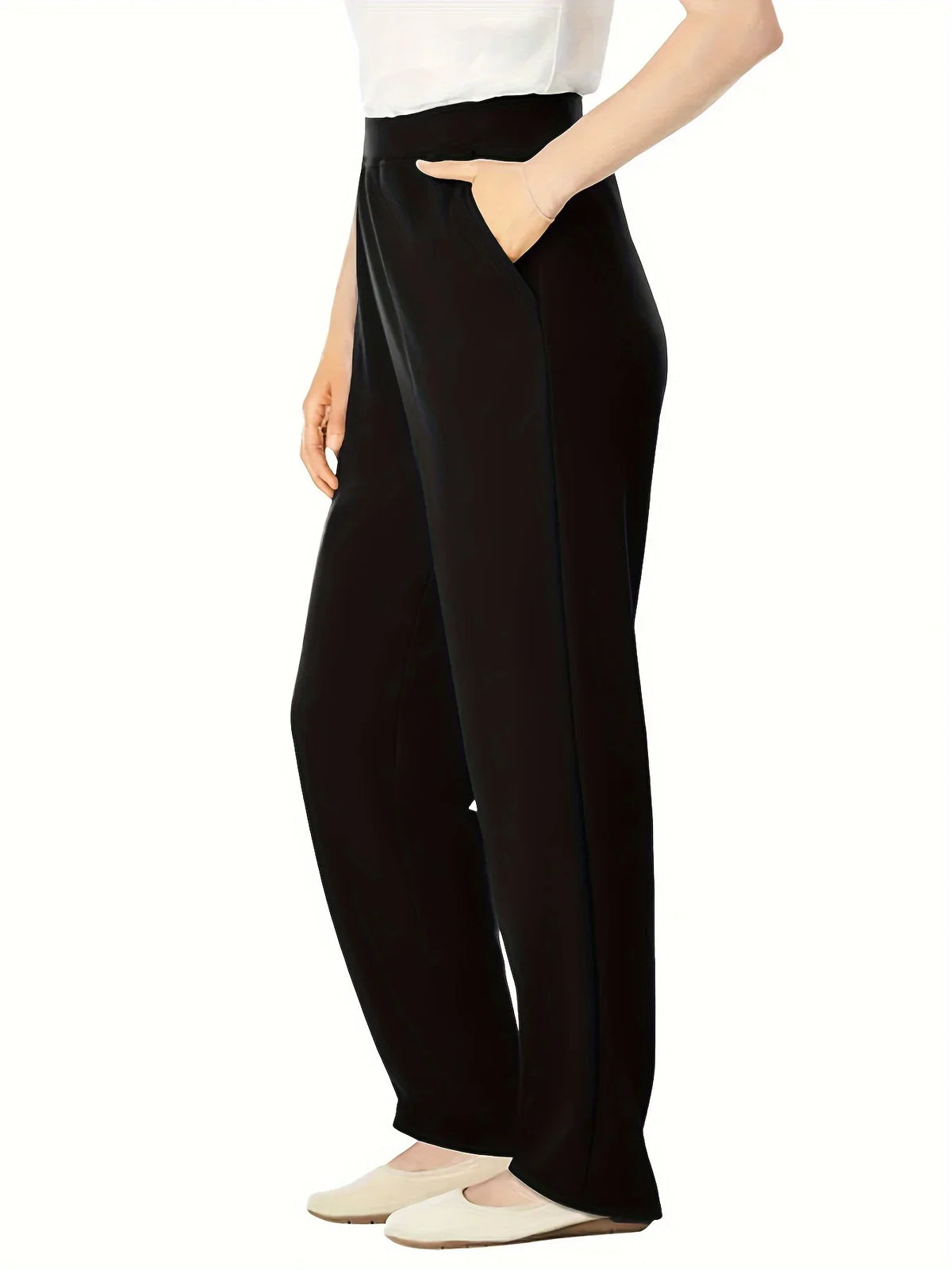 Damen Hose Schwarz mit Taschen, gerades Bein