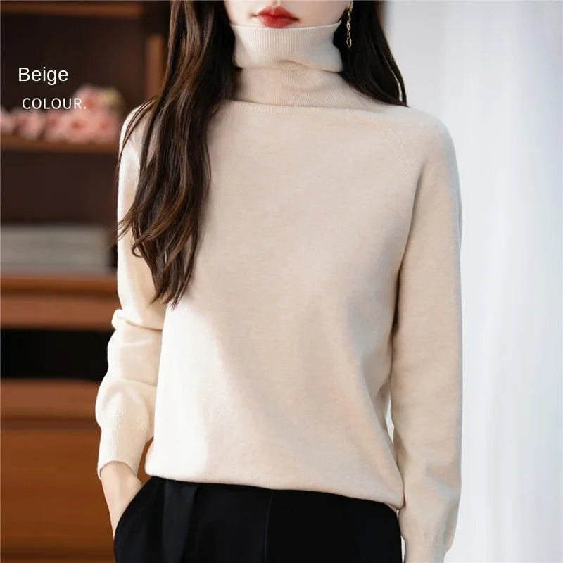 Damen Rollkragenpullover Langarm Strickpullover