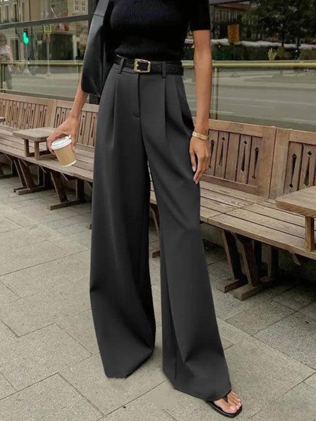 Damen Weite Hose mit Hohem Bund – Elegante Palazzo Hose