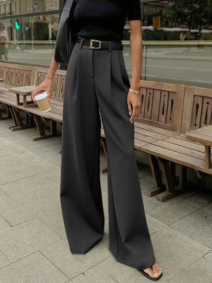 Damen Weite Hose mit Hohem Bund – Elegante Palazzo Hose