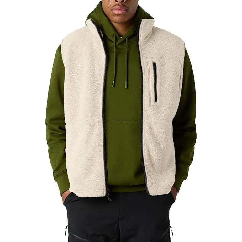 Fleece Weste mit Stehkragen Reißverschluss Tasche Herren