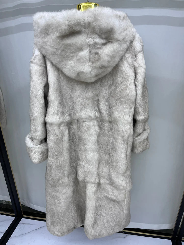 Damen Wintermantel Kapuzenmantel aus flauschigem Material Langarm