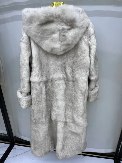 Damen Wintermantel Kapuzenmantel aus flauschigem Material Langarm