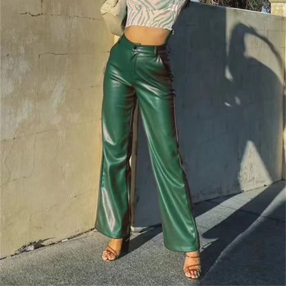 Damen Kunstleder Hose Weites Bein – Hochgeschnittene Hose mit glänzender Optik in verschiedenen Farben
