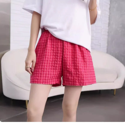Damen Shorts Karo Muster Elastischer Bund Bequemer Schnitt