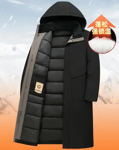 Langer Herren Winterparka mit Kapuze und Reißverschluss Grau