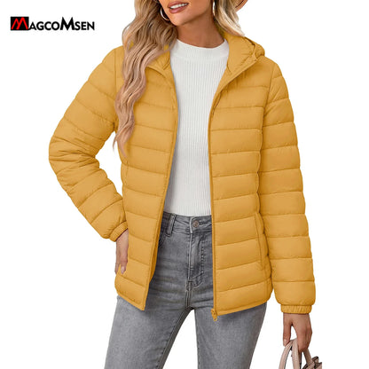 Steppjacke Damen mit Kapuze Leicht Übergangsjacke Casual Outdoor Jacke
