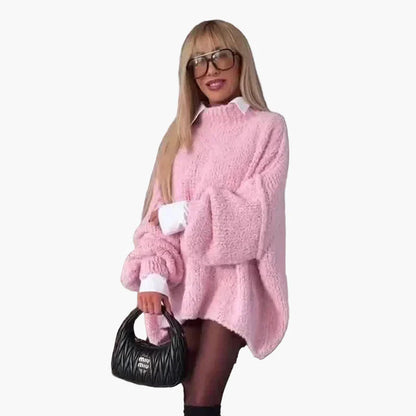 Damen Oversize Pulloverkleid mit Ballonärmeln – Modisches Strickkleid für Herbst und Winter
