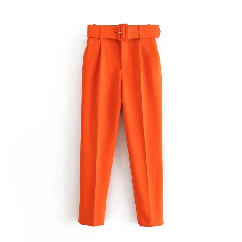Damen Stoffhose mit hohem Bund, geradem Bein & Gürtel