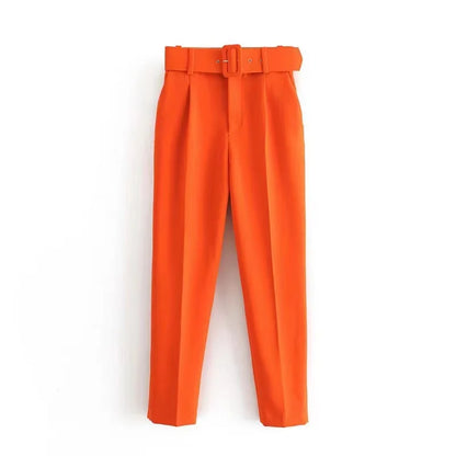 Damen Stoffhose mit hohem Bund, geradem Bein & Gürtel