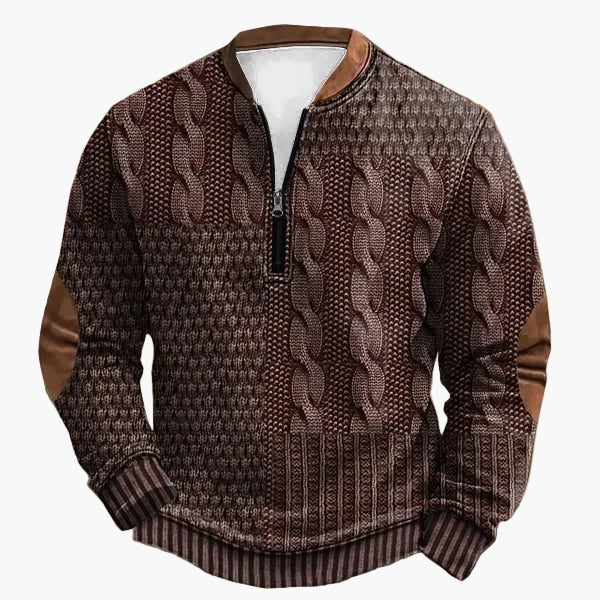 Herren Strickpullover im Vintage-Stil mit Reißverschluss – Modischer Freizeit-Sweater mit Kunstleder-Details