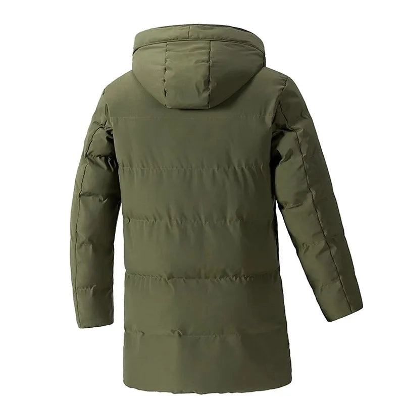 Herren Langer Steppmantel mit Kapuze Winter Steppjacke Warm Dick