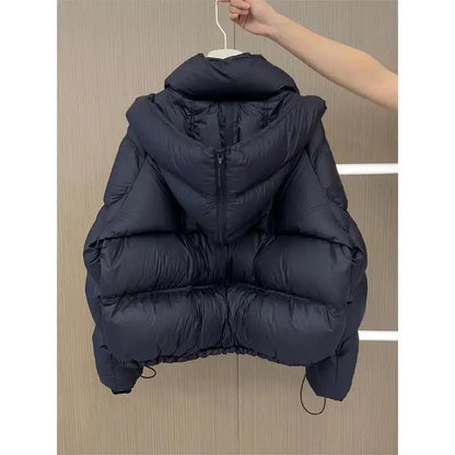 Damen Steppjacke Schwarz mit Kapuze Kurz Jacke Gesteppt Warm