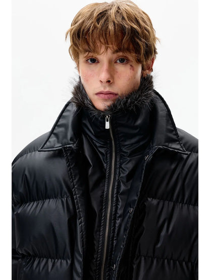 Kurze Steppjacke Herren mit Fellkragen Schwarz gefüttert