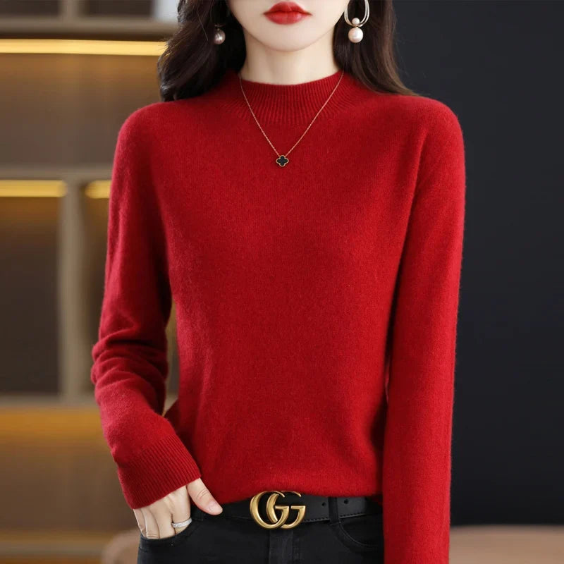 Damen Pullover Stehkragen Langarm Feinstrick Basic