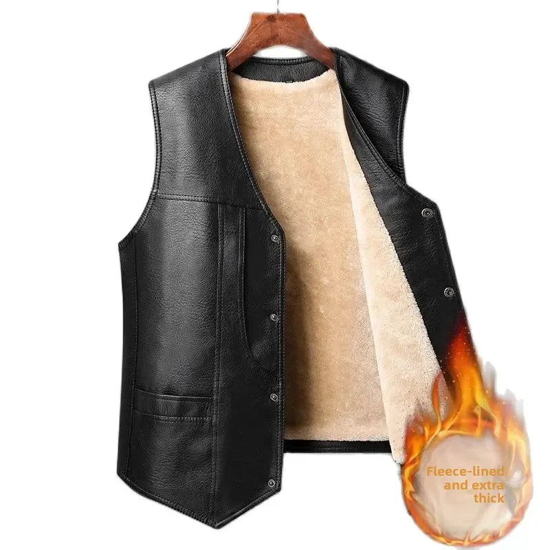 Herren Weste Schwarz mit warmem Fleecefutter, ärmellose Jacke mit Druckknöpfen und Taschen