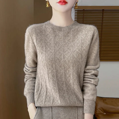 Damen Langarm Pullover mit Rautenmuster, Rundhals, Weiches Material