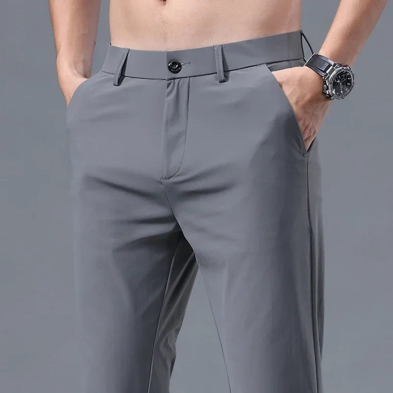 Herren Hose Grau Slim Fit Stretch Stoff elegant