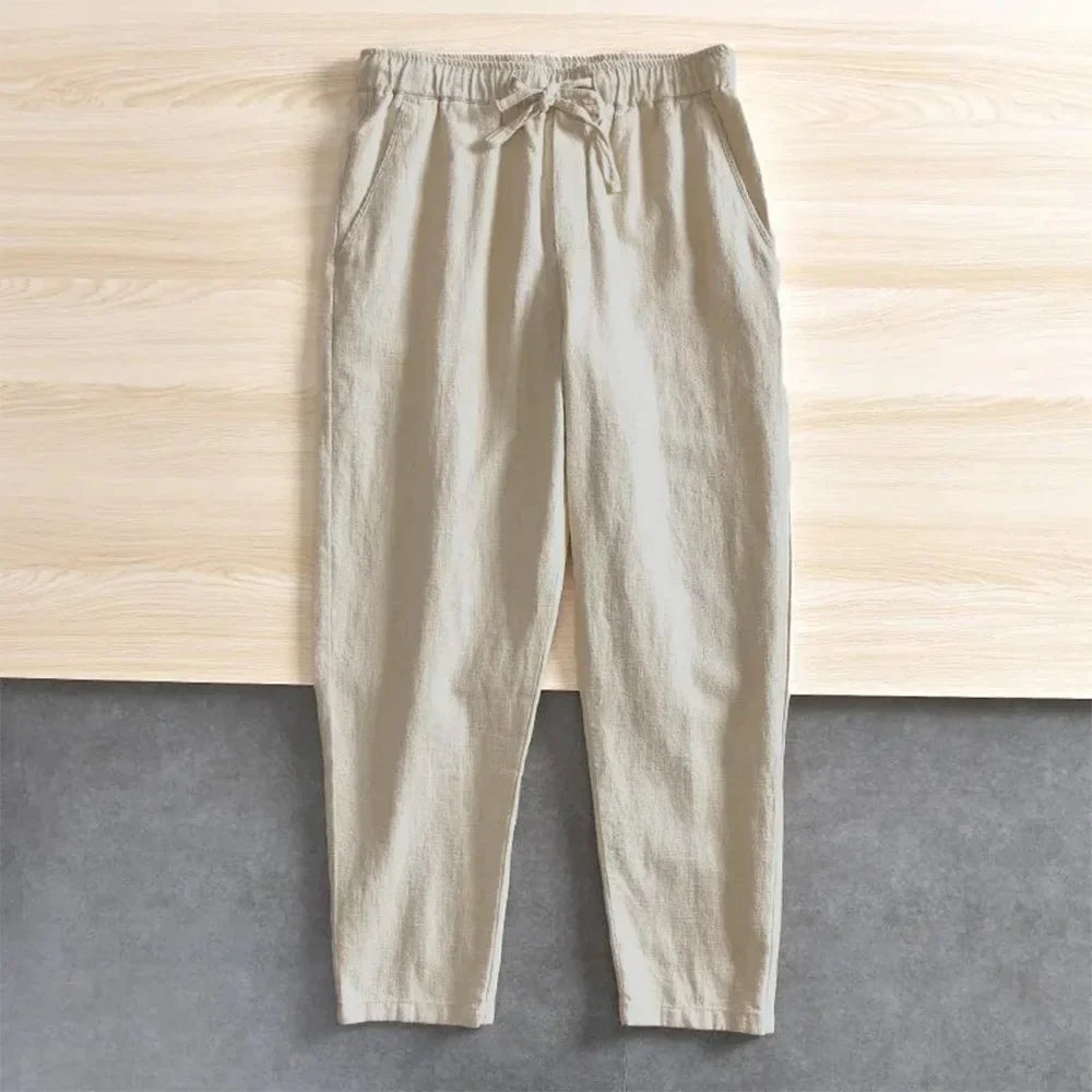 Leichte Hose aus Leinenstoff mit elastischem Bund – Weiß