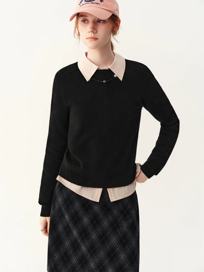 Damen Pullover Rundhals Langarm Strickpullover