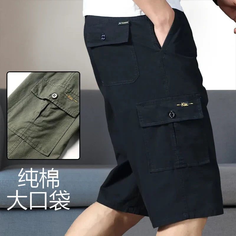 Herren Cargo Shorts Capri Hose Bermuda mit elastischem Bund & Taschen