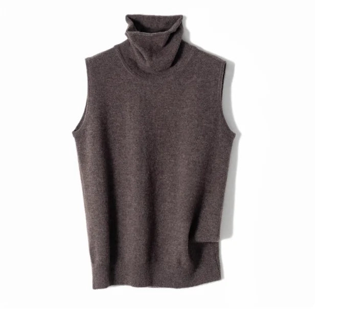 Damen Rollkragen Weste Ärmellos Strickpullover Unifarben