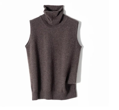 Damen Rollkragen Weste Ärmellos Strickpullover Unifarben