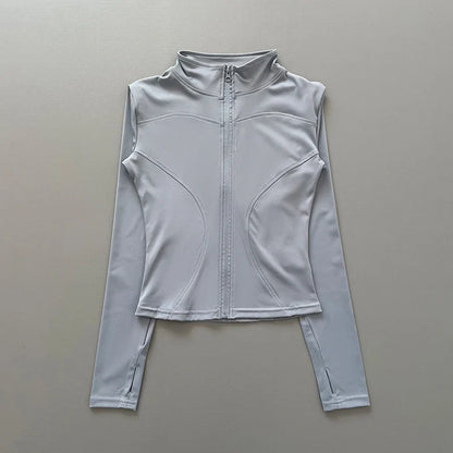 Damen Sportjacke mit Stehkragen & Reißverschluss, Langarm, schmale Passform