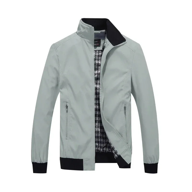 Herren Freizeit Bomberjacke mit Stehkragen und Reißverschluss, Windbreaker Übergangsjacke