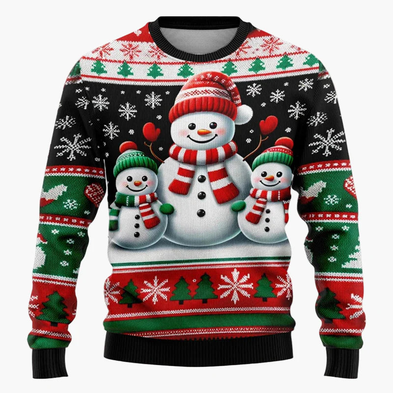 Herren & Kinder Weihnachtspullover – Lustiger Santa & Schneemann, Winterlicher 3D Ugly Christmas Sweater