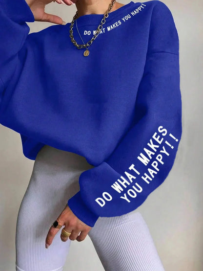 Damen Sweatshirt mit Spruch "DO WHAT MAKES YOU HAPPY!!" Rundhalsausschnitt Langarm