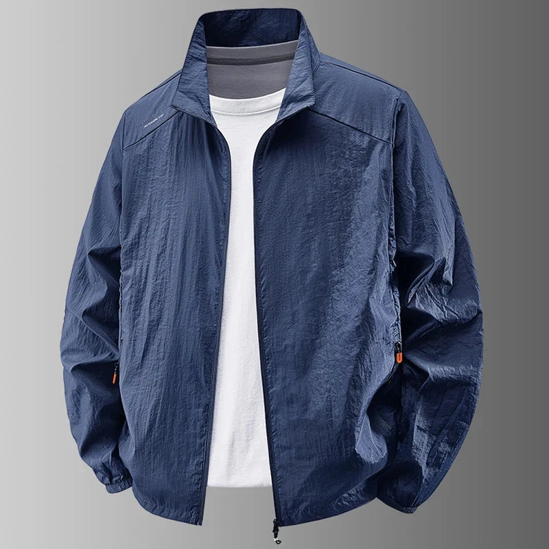 Herren Windbreaker Jacke leicht mit Stehkragen Reißverschluss
