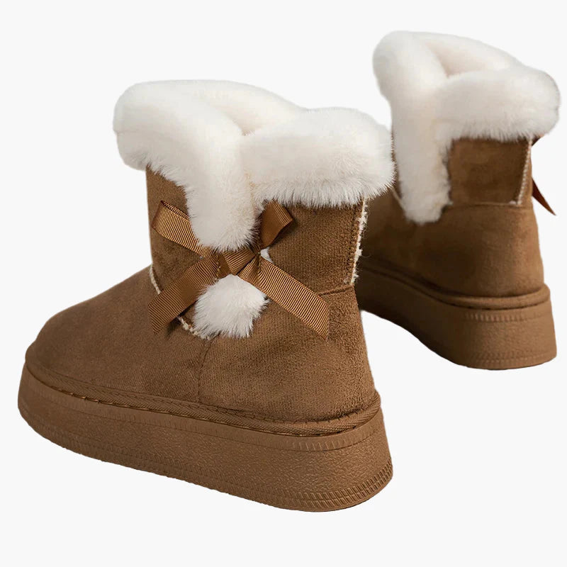 Damen Winter Stiefel mit Fellbesatz und Schleife – Warme, modische Winterboots für Alltag und Freizeit