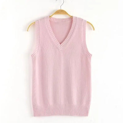 Unisex Strick Pulloverweste V-Ausschnitt Ärmellos Gerippte Säume