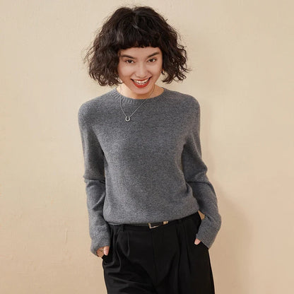 Damen Rundhals Pullover Langarm Basic Strickpullover