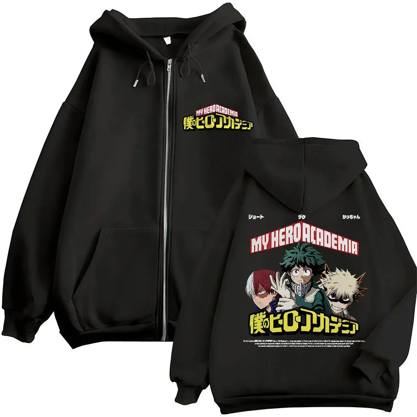 Unisex Reißverschluss Hoodie mit Kordelzug und Motivdruck – Verschiedene Designs