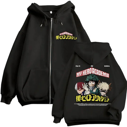 Unisex Reißverschluss Hoodie mit Kordelzug und Motivdruck – Verschiedene Designs